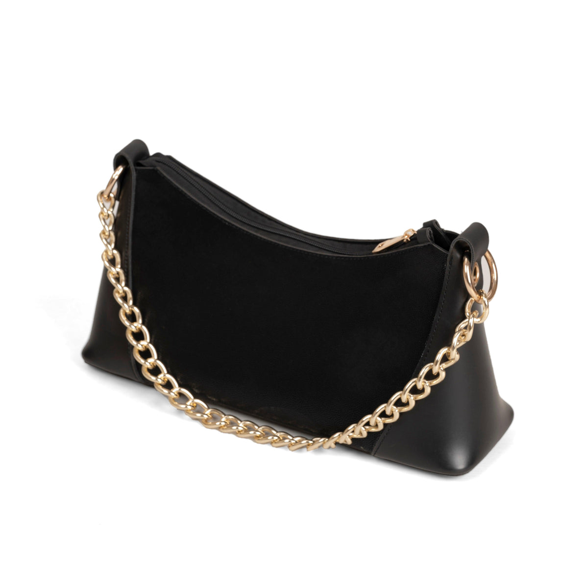 Sleek Black Shoulder Bag with Gold Chain Strap – HAND BAG - Bags online