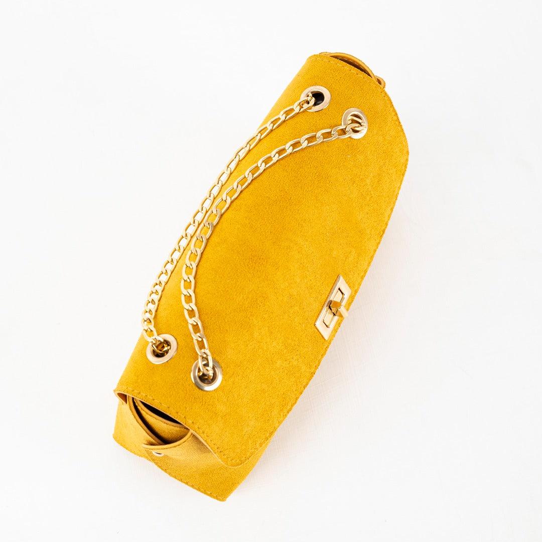 Yellow Faux Leather Designer Bag with Cardholder and Keychain - Bags online