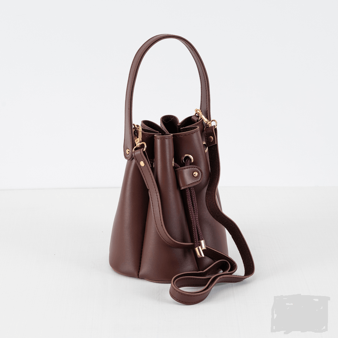 Stylish Coffee brown Leather Bucket Bag – Easy Elegance for Every Day - Bags online