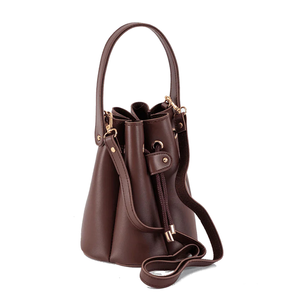 Stylish Coffee brown Leather Bucket Bag – Easy Elegance for Every Day - Bags online