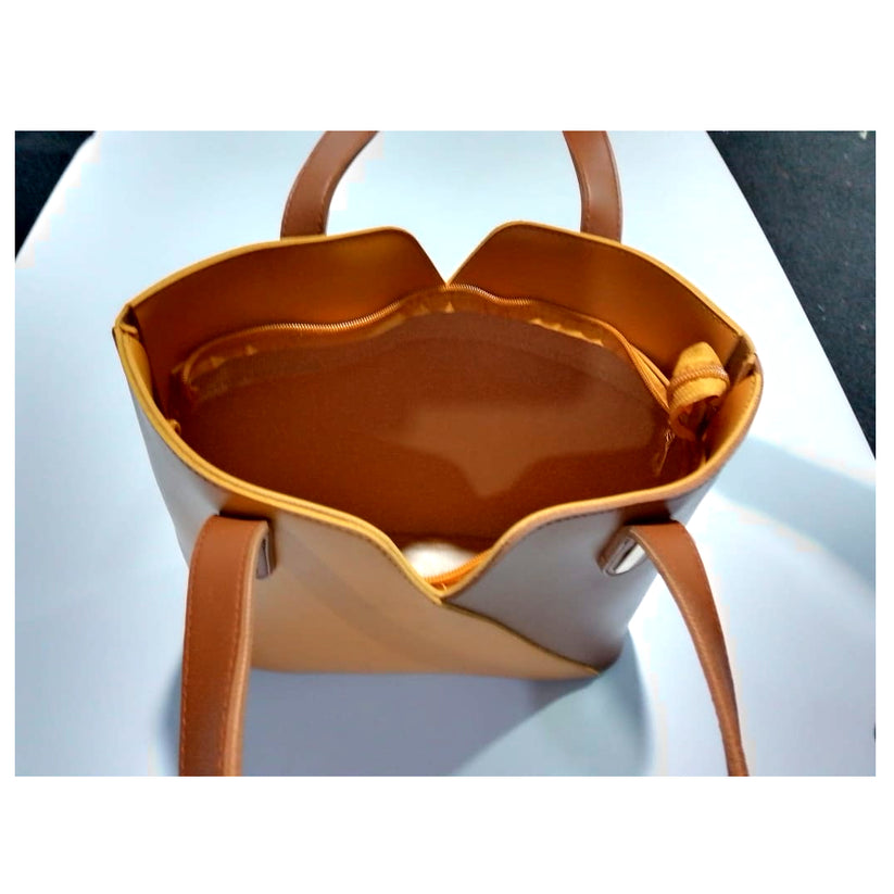 Hand bag 3 Two tone Mustard Brown - Bags online