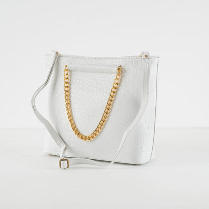 White Embossed Handbag with Gold Chain | Time less Everyday Handbag - Bags online