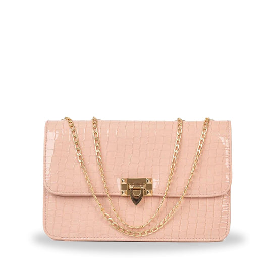 Elegant Pink Patent  Bag with Eye-Catching Gold Details - Bags online