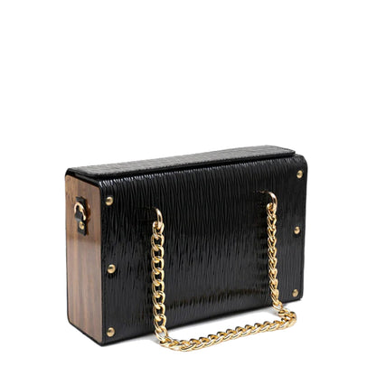Elegant BLACK Textured Box hand Bag with Gold Chain Accent - Bags online