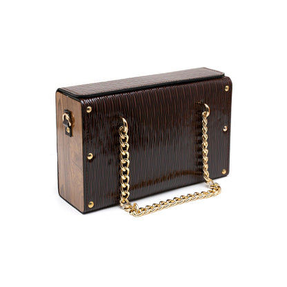 Elegant BLACK Wooden hand Bag with Gold color Chain - Bags online