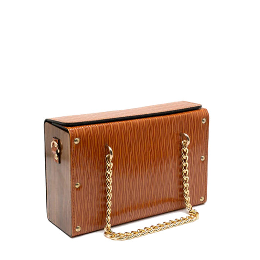 Luxe Gloss Brown Hand Bag with Stylish Gold Chain - Bags online
