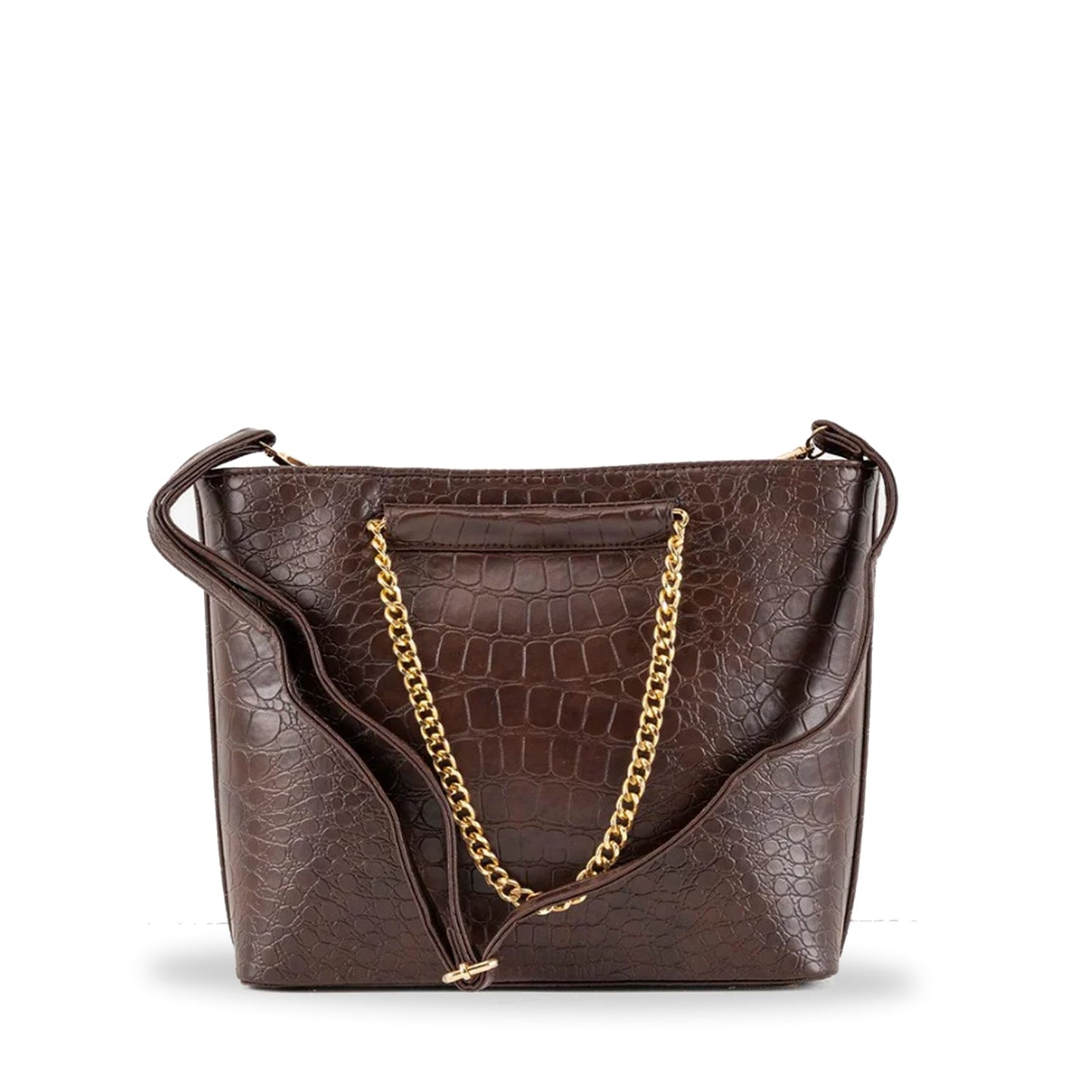 Luxurious Croc-Embossed Handbag with Gold Chain | Elegant Coffee Handbag - Bags online