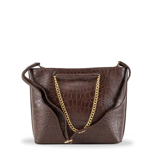 Luxurious Croc-Embossed Handbag with Gold Chain | Elegant Coffee Handbag - Bags online
