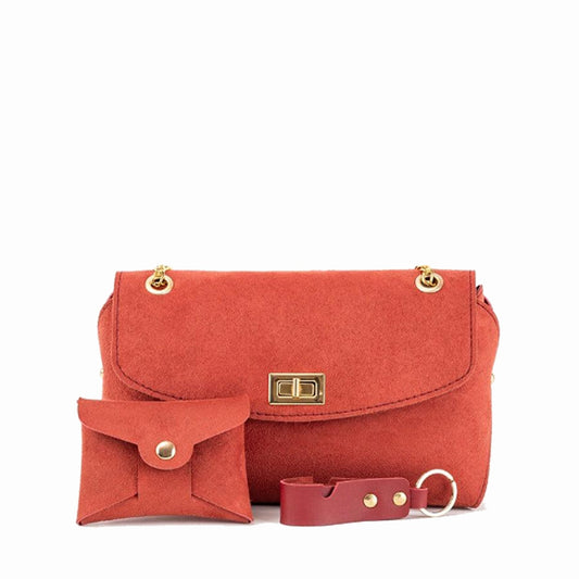 Elegant Faux Leather Crossbody Bag with Cardholder and Keychain - Bags online