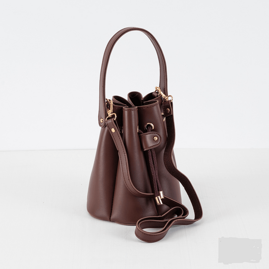 Stylish Coffee brown Leather Bucket Bag – Easy Elegance for Every Day - Bags online