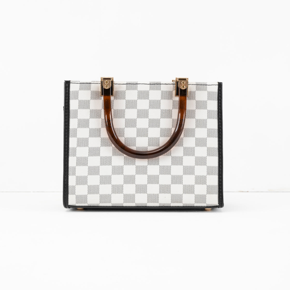 Checkered Tote Bag with Shell Handles and Detachable Strap - Bags online