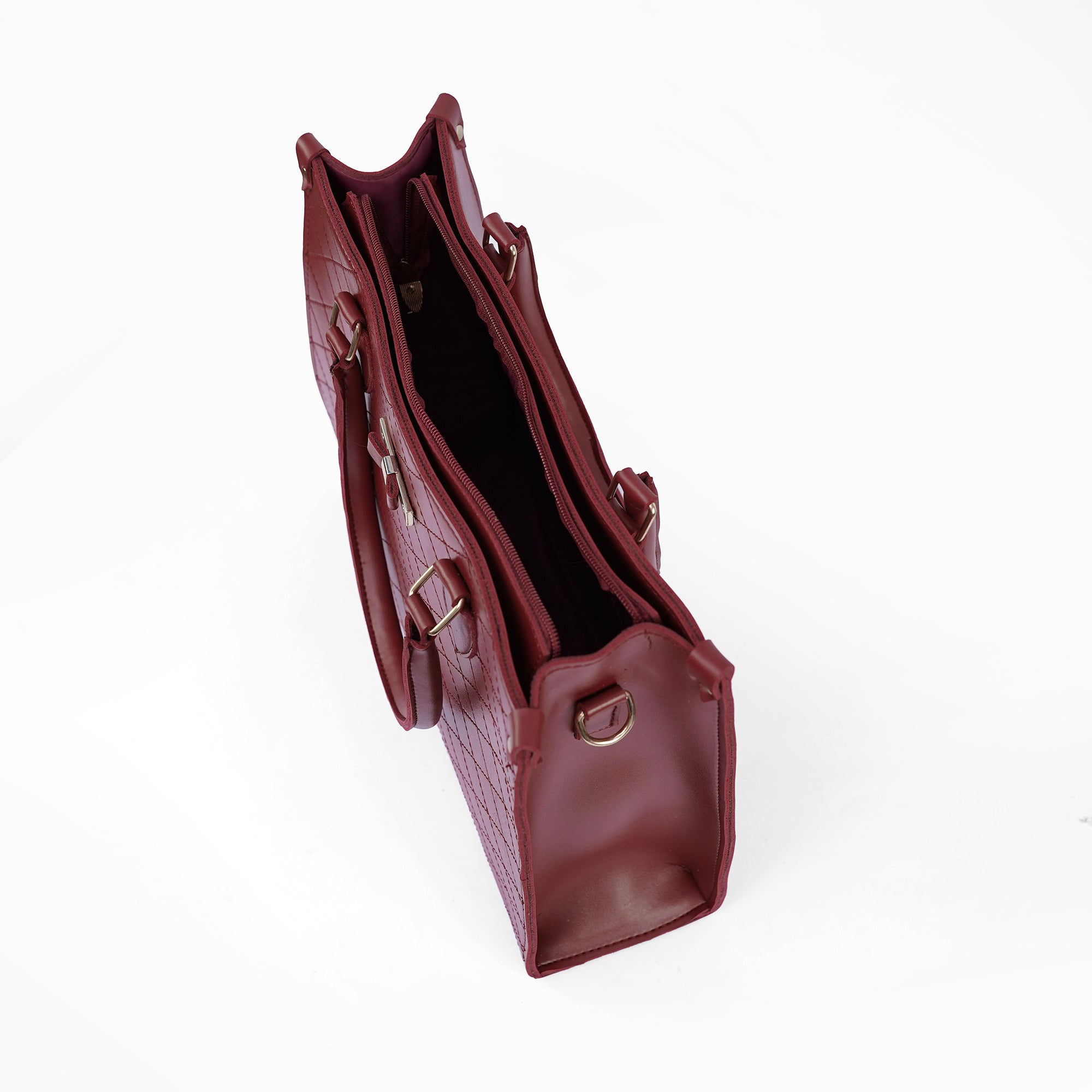 Ariel view Maroon diamond-stitched ladies handbag Pakistan