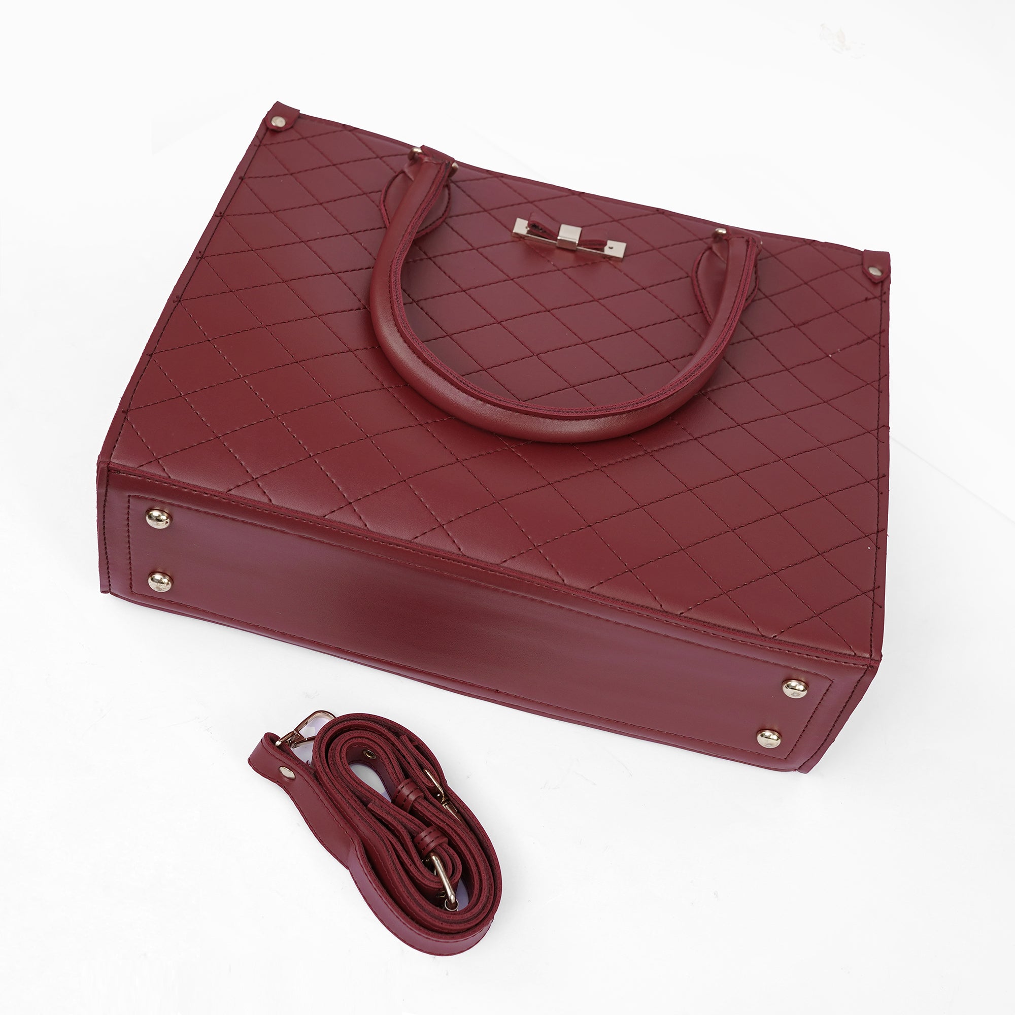 Back view Maroon diamond-stitched ladies handbag Pakistan