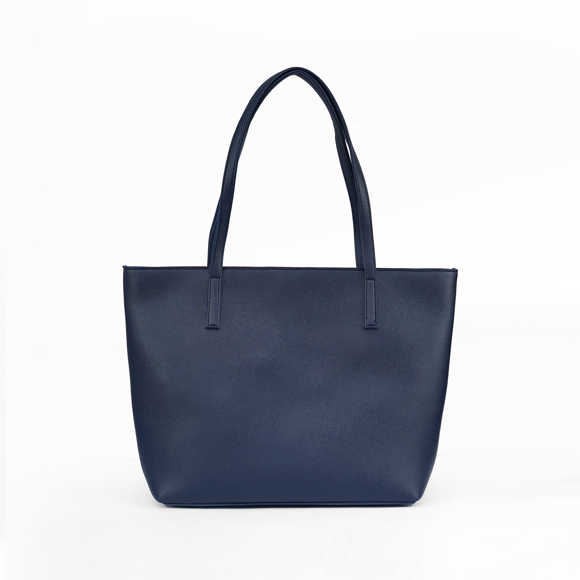 Back view of the Zara navy blue everyday tote bag, showing its clean, plain side.