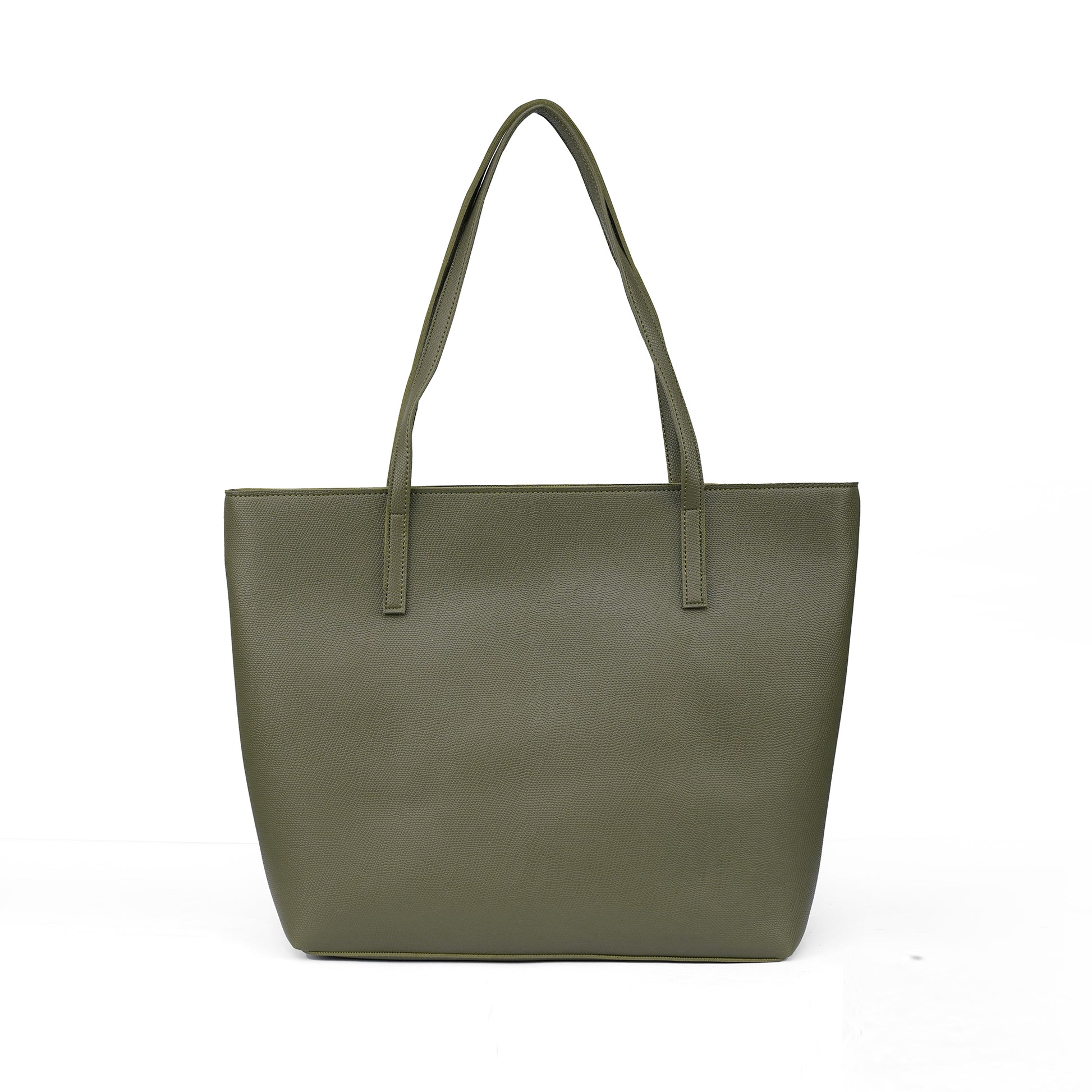 Back view of the Zara olive green everyday tote, showing the clean, unadorned side