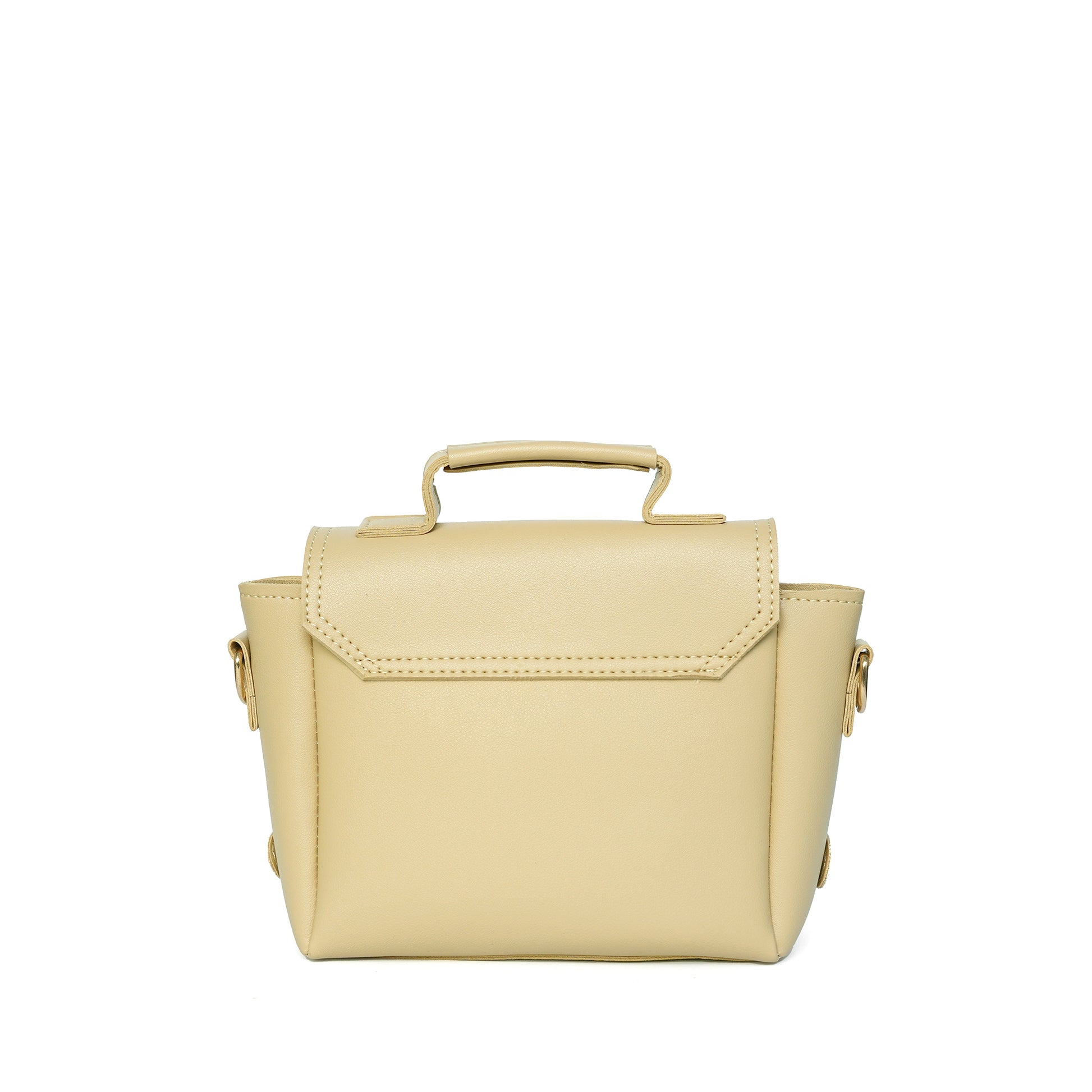 Beige women’s satchel shoulder bag – back on white background