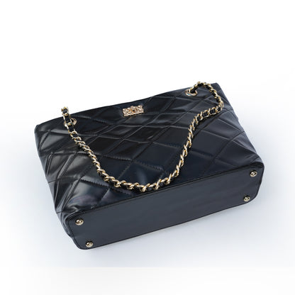 Black chain tote – base with metal feet and chain detail