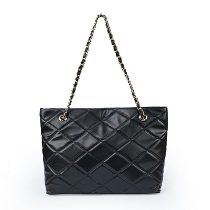 Black ladies chain shoulder bag with stitched design – BACK view