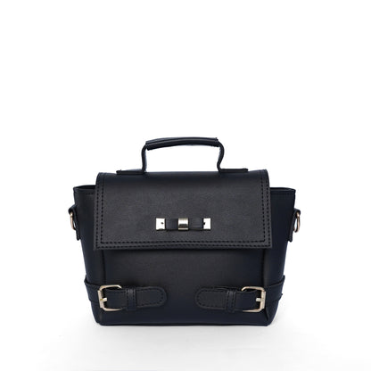 Black ladies satchel shoulder bag – front view on white