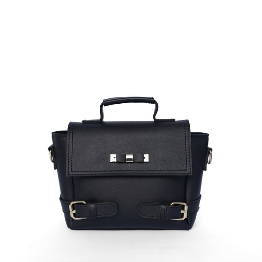Black ladies satchel shoulder bag – front view on white