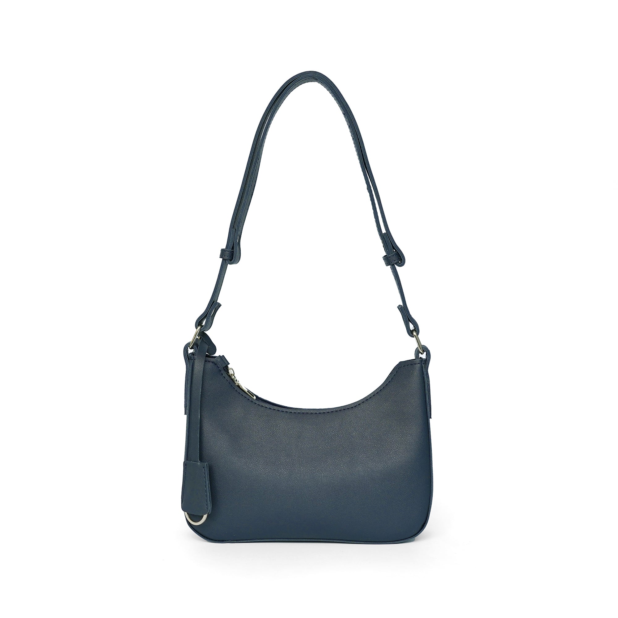 Blue faux leather shoulder bag with adjustable strap