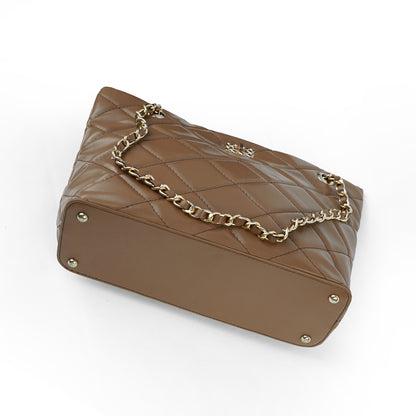 Brown chain handbag – base studs and chain close-up