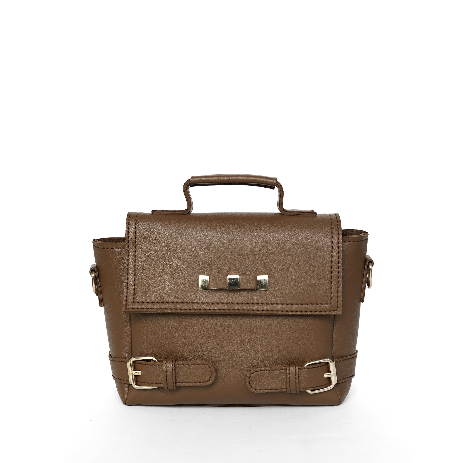 Brown women’s satchel shoulder bag front facing