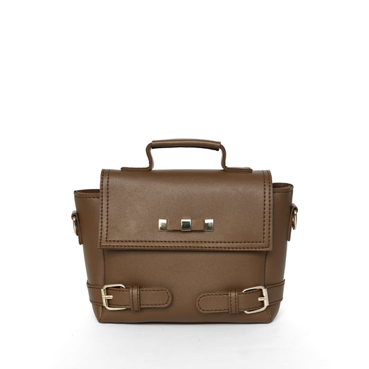 Brown women’s satchel shoulder bag front facing