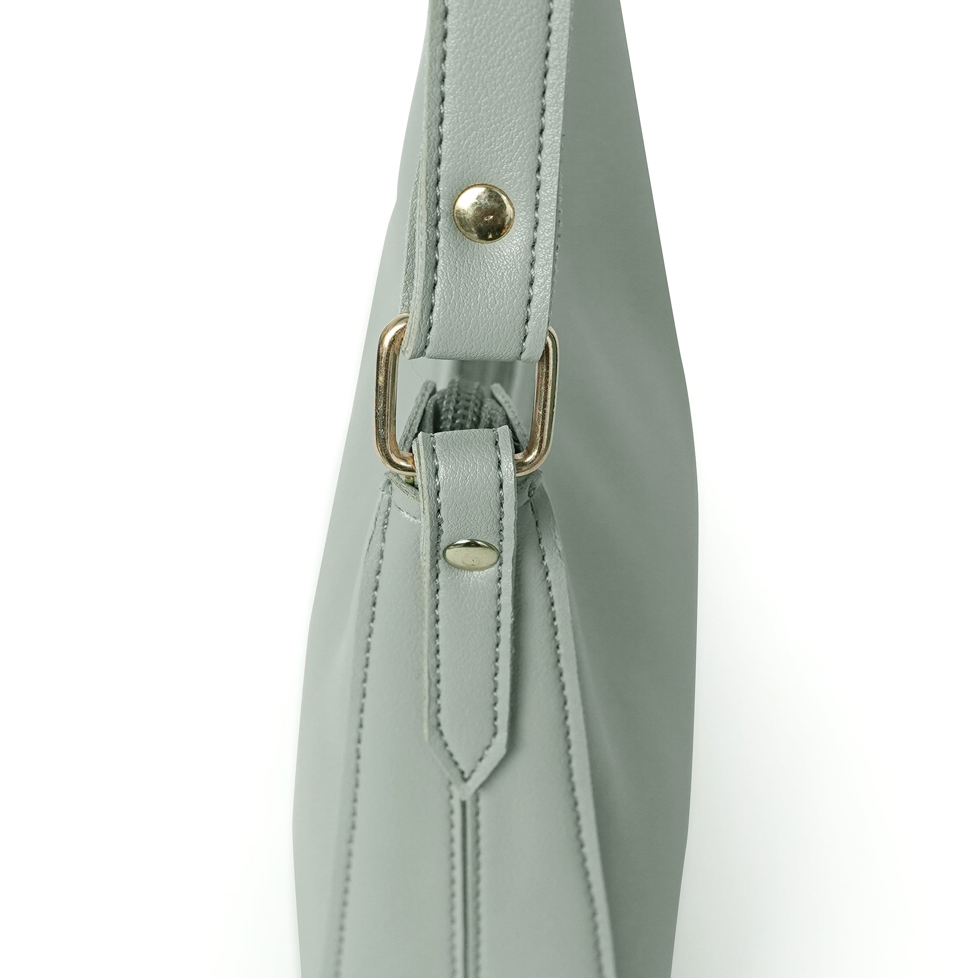 Close-up of grey shoulder bag with fitting