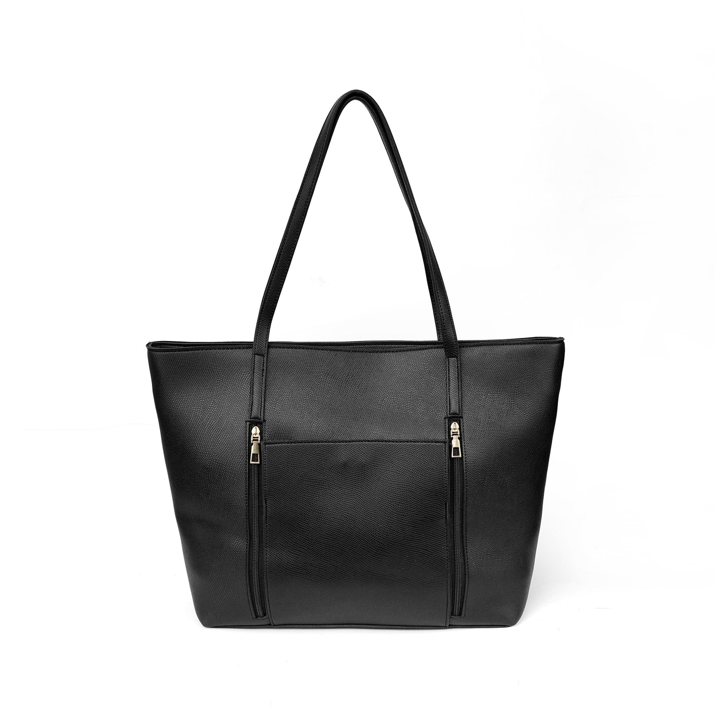 Front view of the Zara black tote bag, a versatile and essential handbag for women in Pakistan
