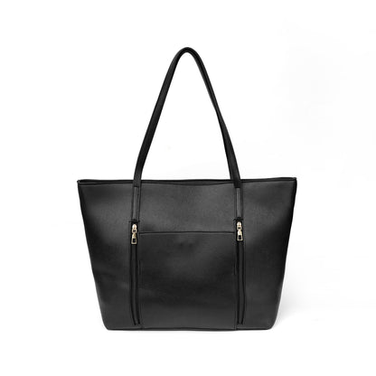 Front view of the Zara black tote bag, a versatile and essential handbag for women in Pakistan