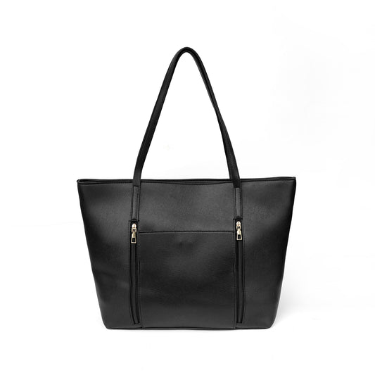 Front view of the Zara black tote bag, a versatile and essential handbag for women in Pakistan
