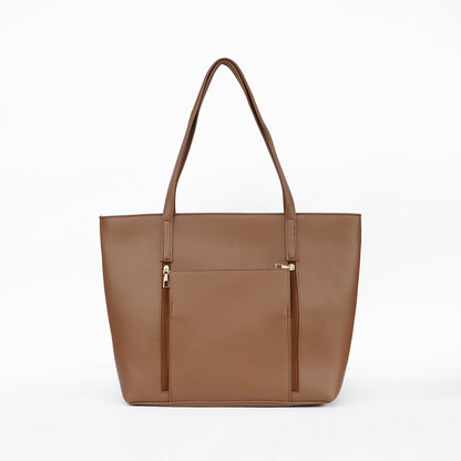 Front view of the Zara brown tote bag, a casual and stylish handbag for women in Pakistan