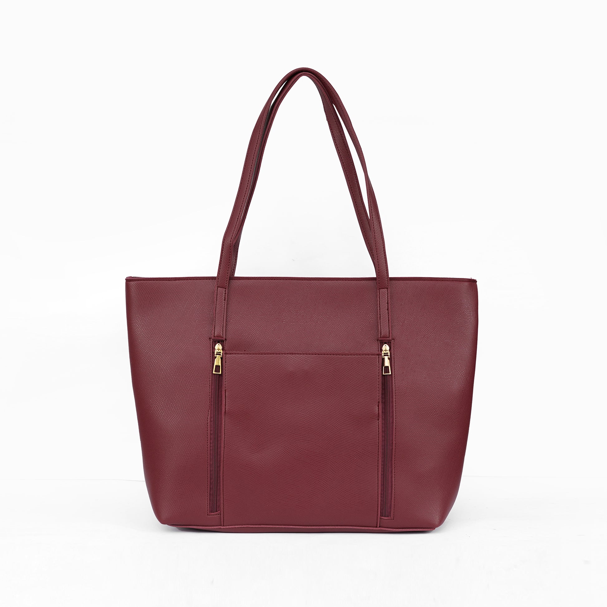 Front view of the Zara maroon tote bag, a stylish and bold handbag for women in Pakistan