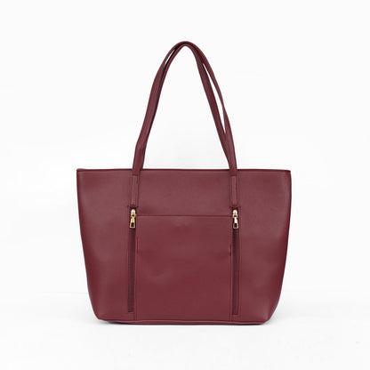 Front view of the Zara maroon tote bag, a stylish and bold handbag for women in Pakistan