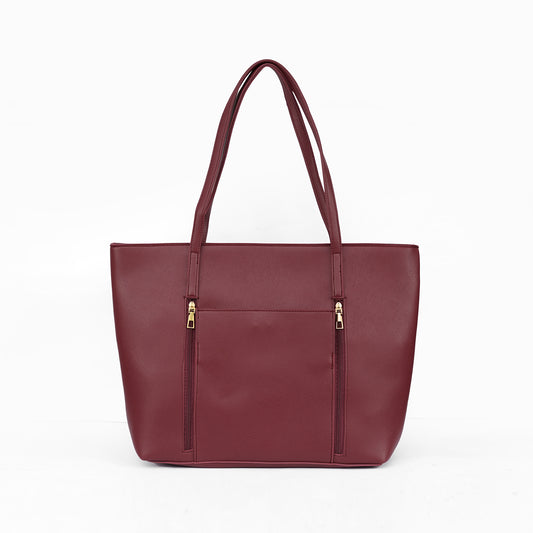 Front view of the Zara maroon tote bag, a stylish and bold handbag for women in Pakistan