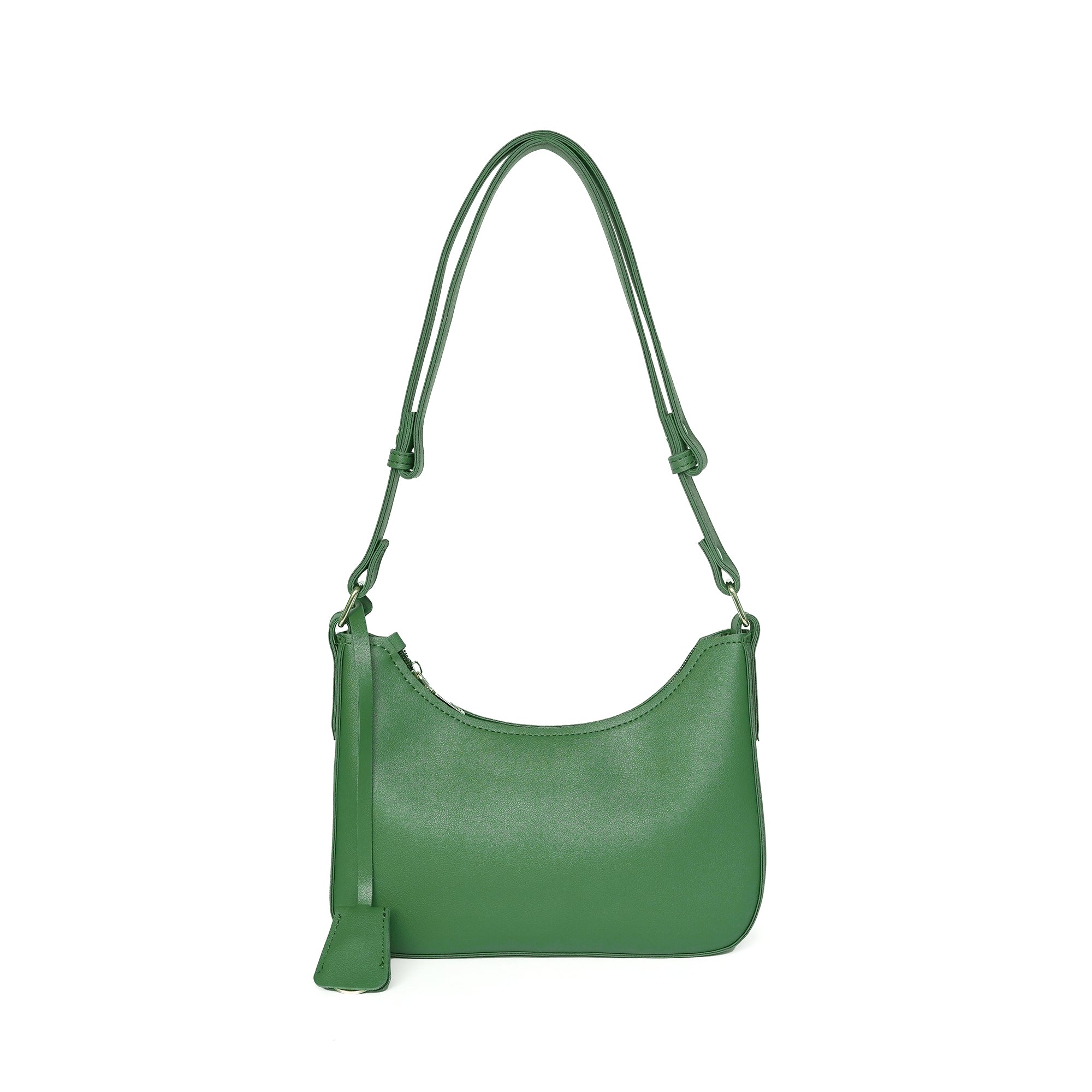 Green faux leather shoulder bag with adjustable strap