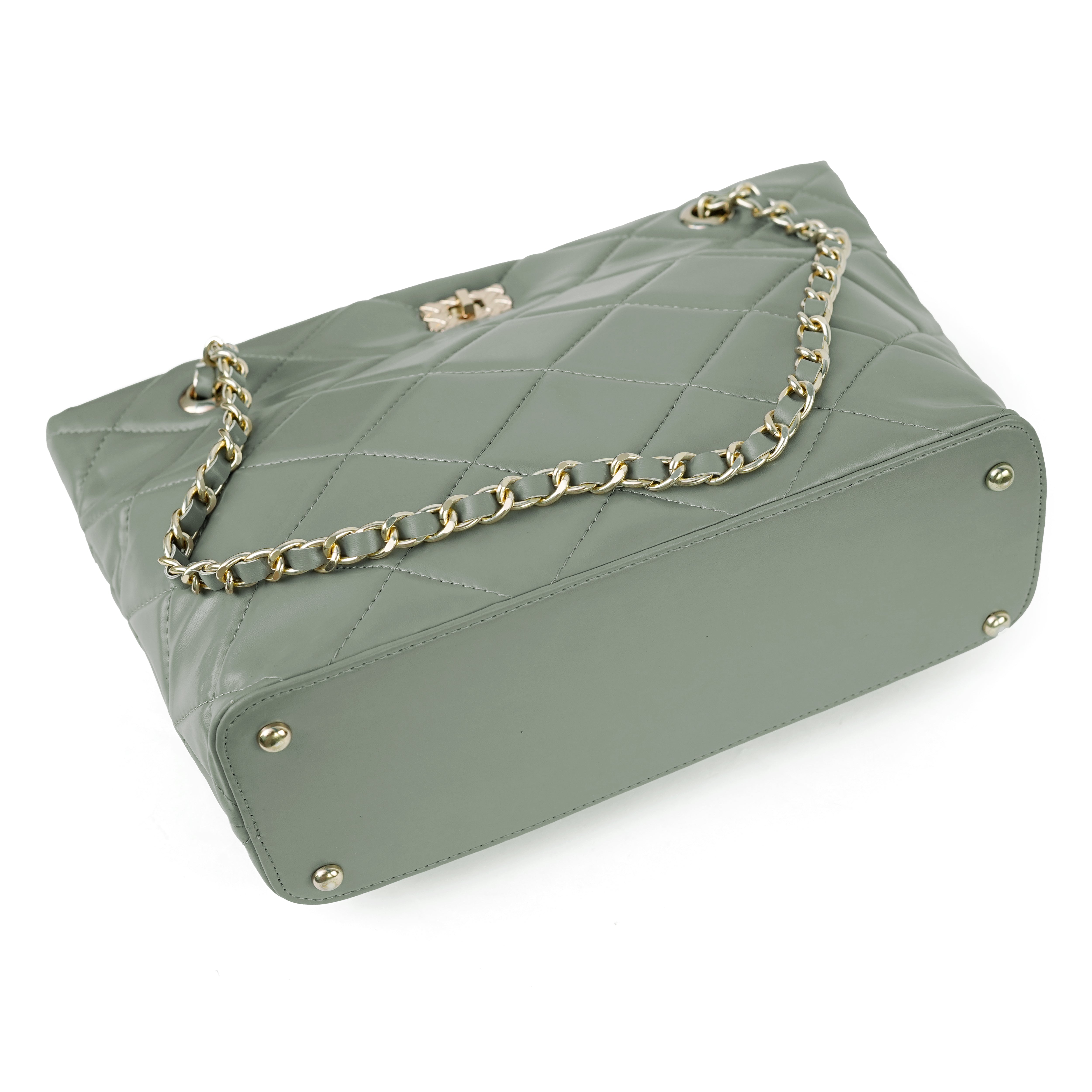 Grey chain shoulder bag – base studs and chain detail
