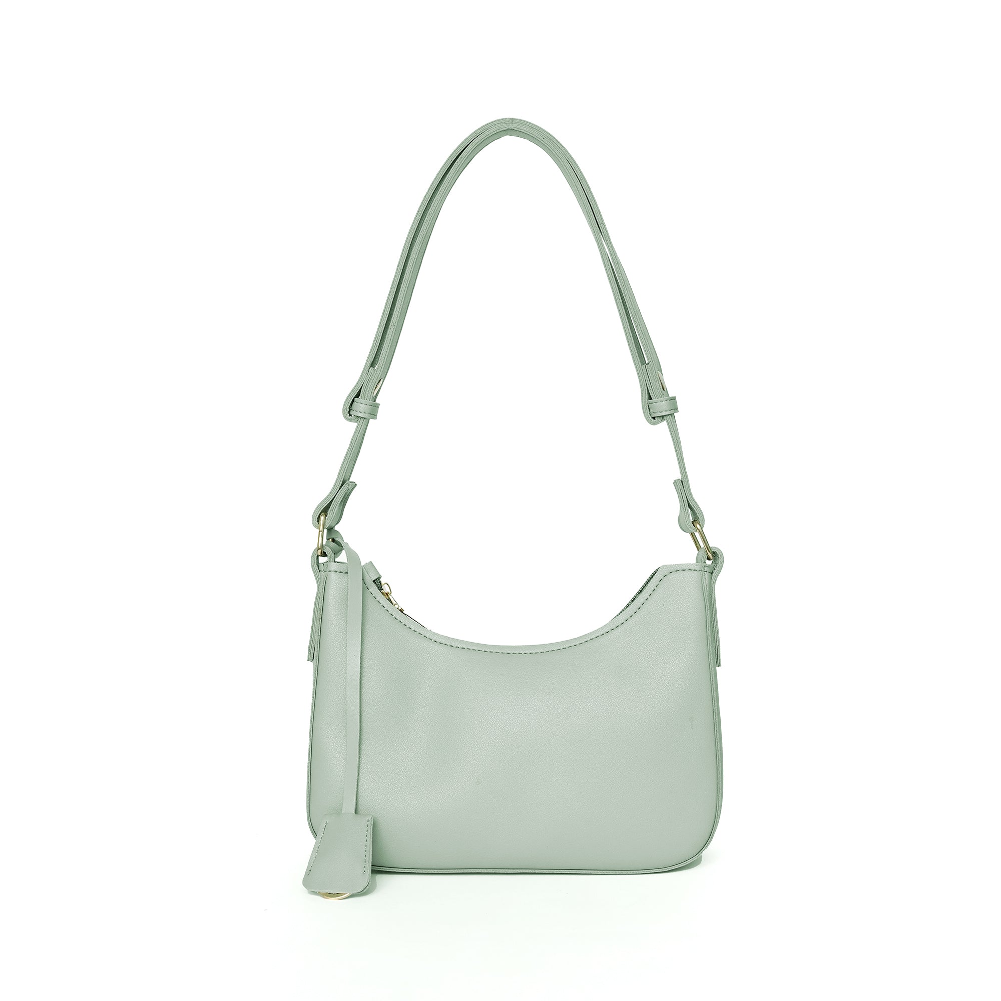 Grey faux leather shoulder bag with adjustable strap