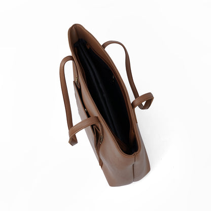Interior view of the Zara brown handbag, showcasing its spacious main compartment and pockets
