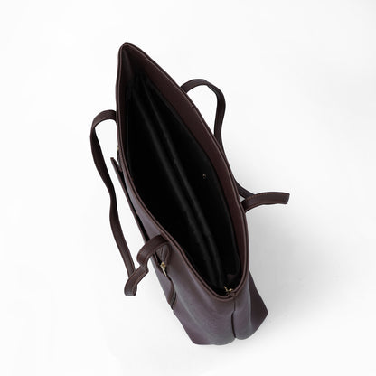 Interior view of the Zara coffee brown handbag, showcasing its organized compartments.