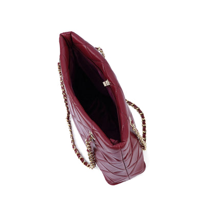 Maroon handbag – top zip and spacious interior view