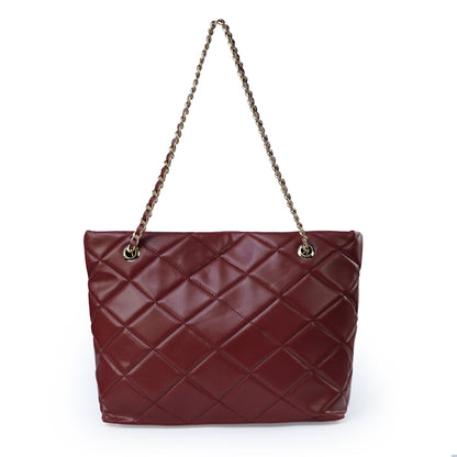 Maroon ladies chain shoulder bag with stitched design – BACK view
