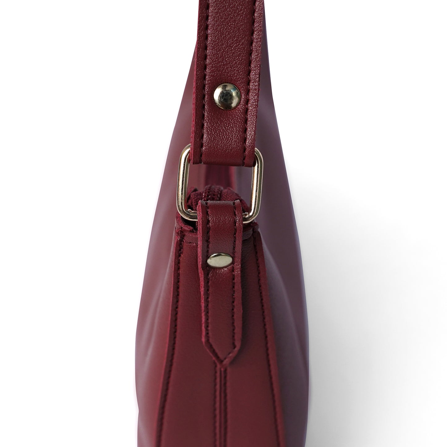 Maroon shoulder bag with sleek design and zipper closure