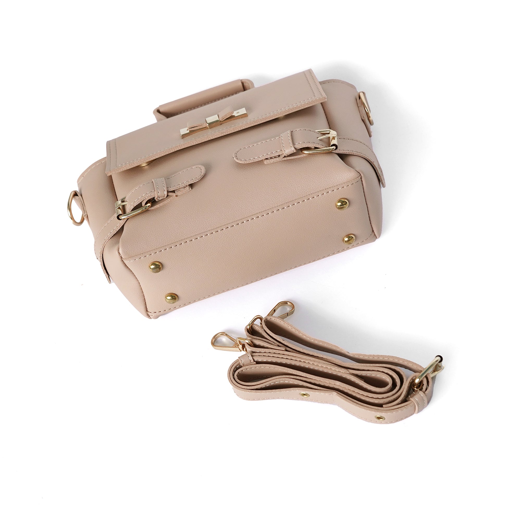 Pink satchel – side profile with adjustable strap