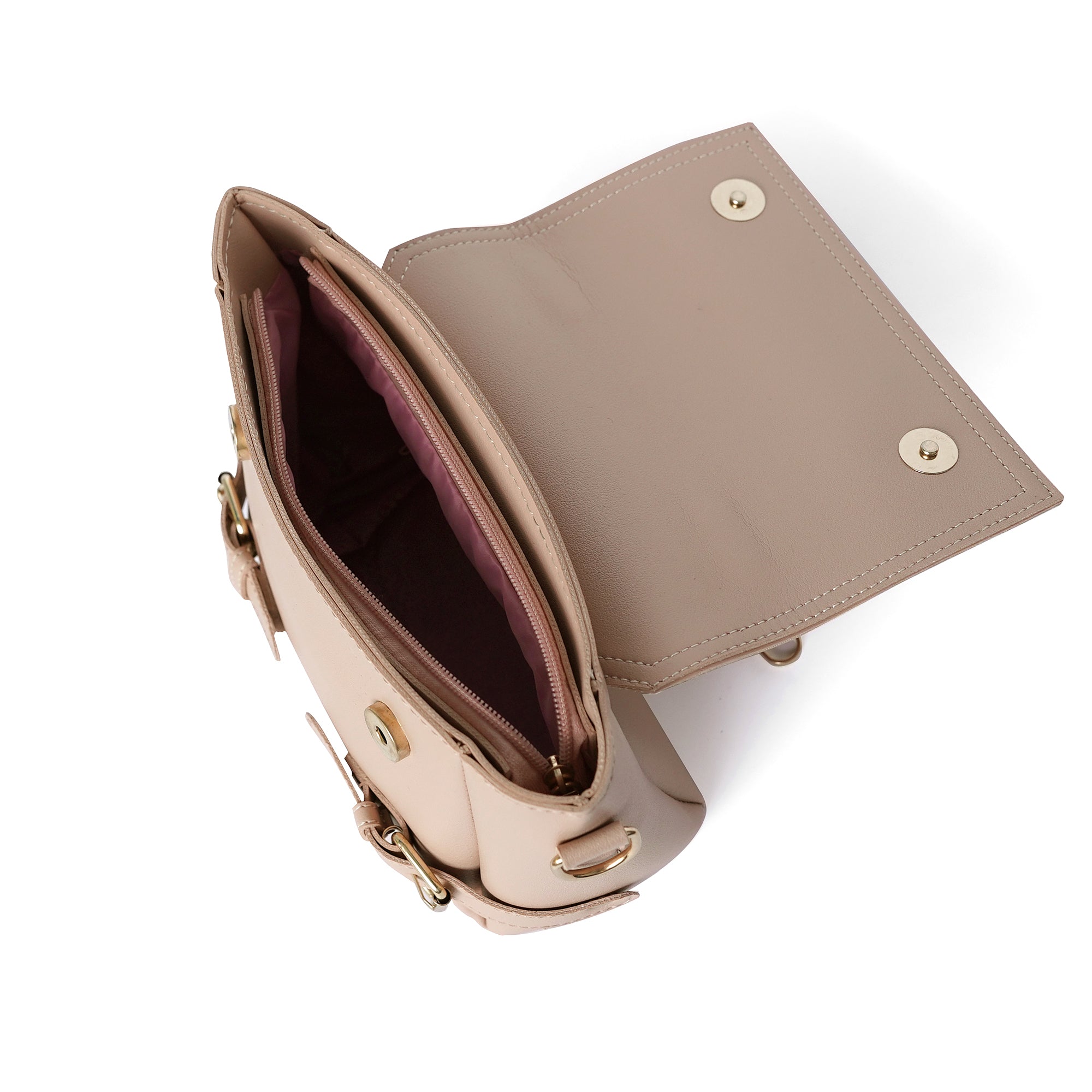 Pink shoulder bag – interior under flap with pocket detail