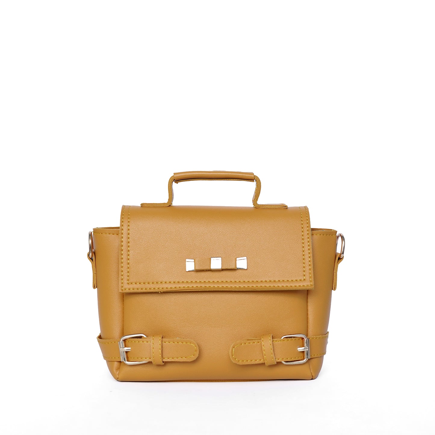 Yellow ladies satchel shoulder bag – front view