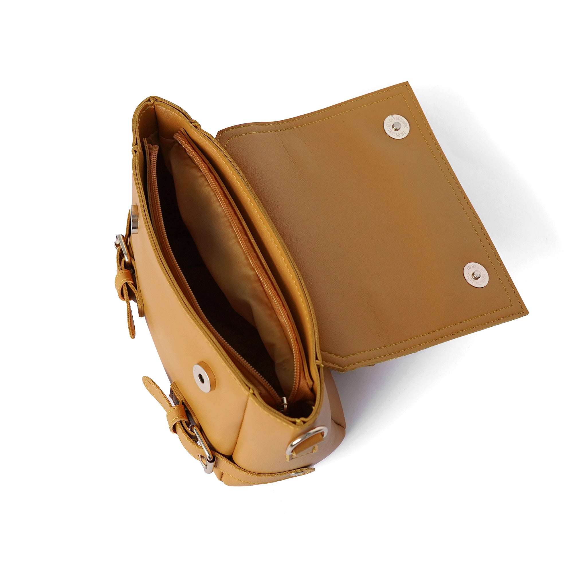 Yellow shoulder bag – interior under flap with pocket