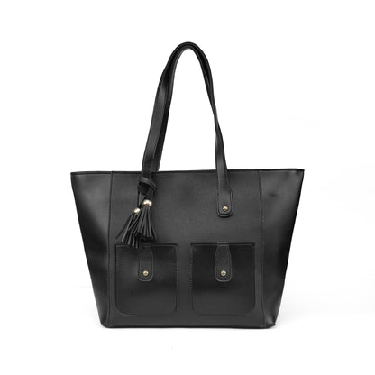Front view of the Alizeh black structured tote bag for women, a timeless and elegant handbag in Pakistan