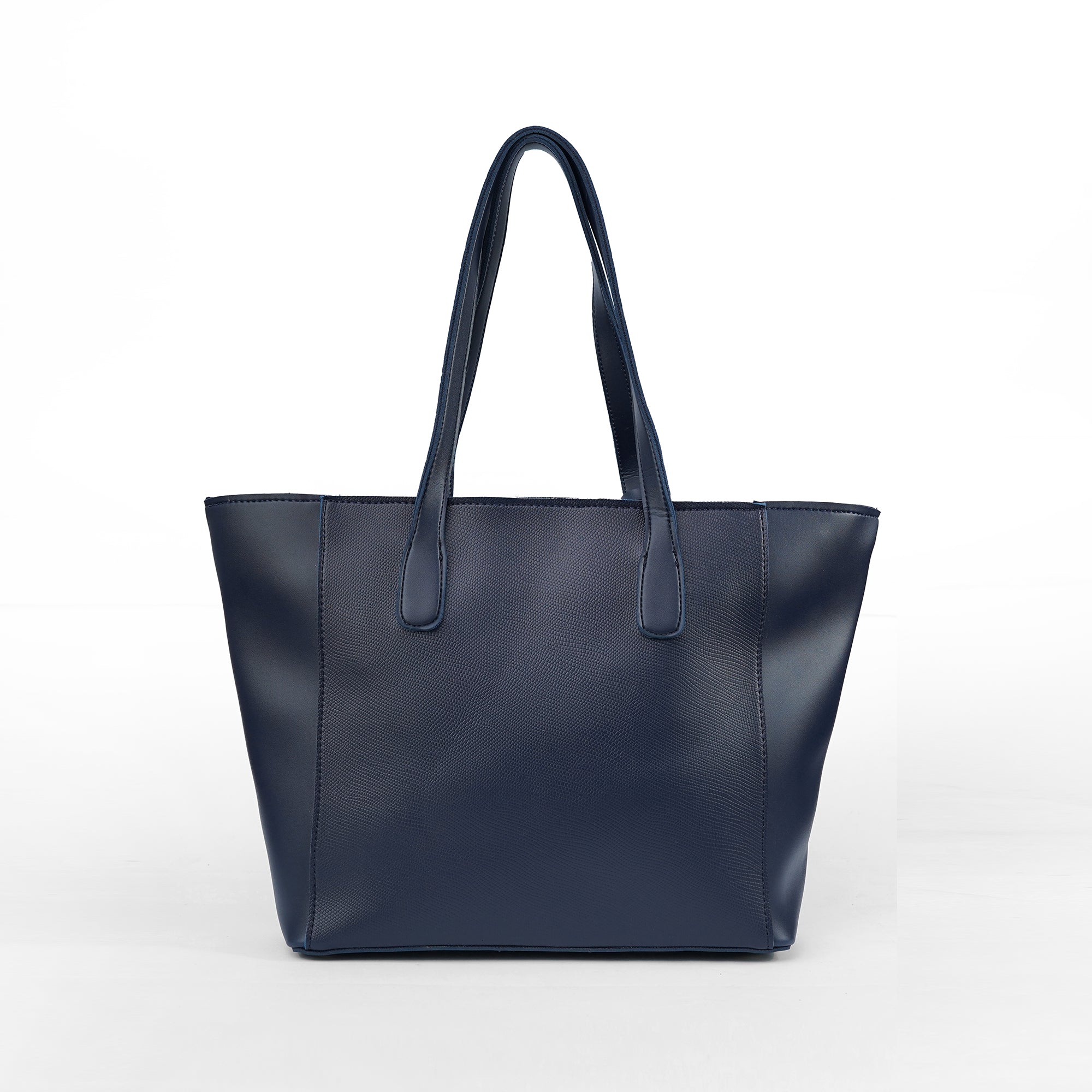 Back view of the Alizeh blue tote bag, showing the clean rear and durable texture